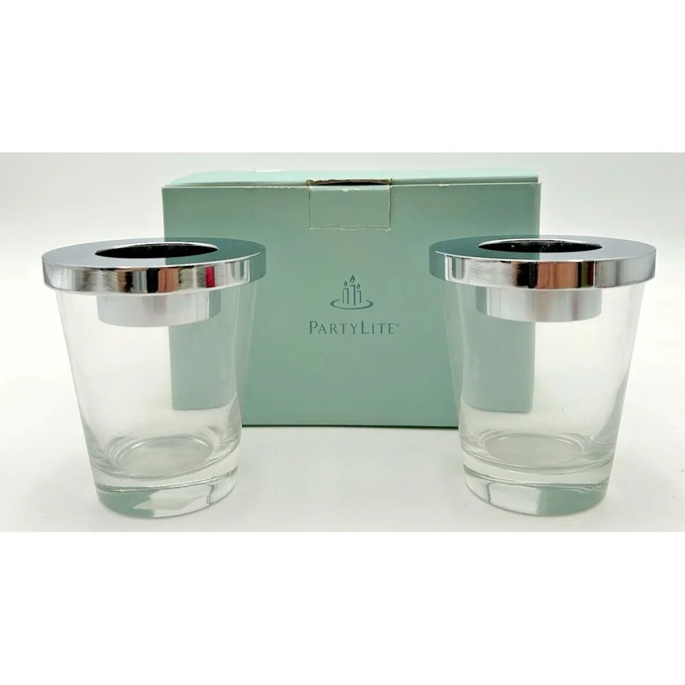Partylite Versatility Votive Tealight Candle Holders Pair Fillable Glass Bottom - Picture 1 of 14